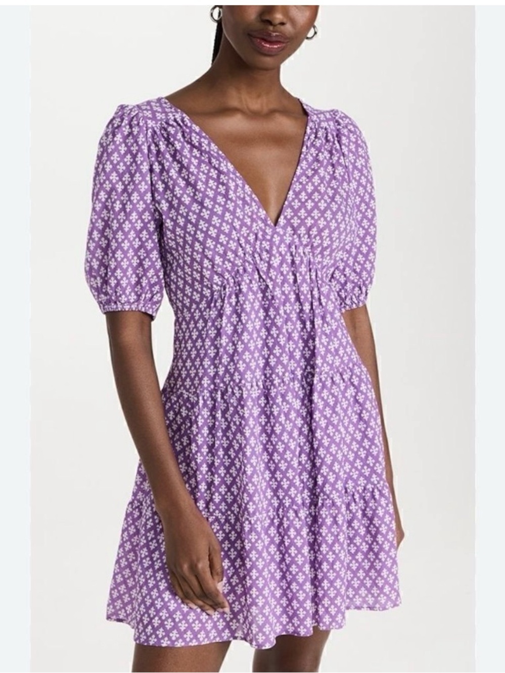 Xirena Purple Floral V-Neck Tiered Mini Dress (worn once)